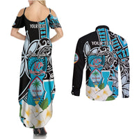 Personalised Guam Liberation Day Couples Matching Summer Maxi Dress and Long Sleeve Button Shirt 80th Anniversary Chamorro Latte Stone With Guasali Flowers LT14 - Polynesian Pride