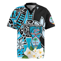 Personalised Guam Liberation Day Rugby Jersey 80th Anniversary Chamorro Latte Stone With Guasali Flowers LT14 Blue - Polynesian Pride