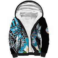Personalised Guam Liberation Day Sherpa Hoodie 80th Anniversary Chamorro Latte Stone With Guasali Flowers LT14 Unisex Blue - Polynesian Pride