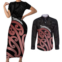 New Zealand Mangopare Tamanako Couples Matching Short Sleeve Bodycon Dress and Long Sleeve Button Shirt Aotearoa Maori