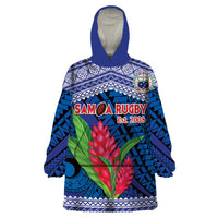 Custom Samoa Rugby Wearable Blanket Hoodie 2024 Go Champions Samoan Gingers LT14 One Size Blue - Polynesian Pride