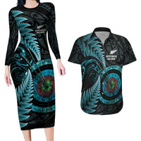 New Zealand Archery Couples Matching Long Sleeve Bodycon Dress and Hawaiian Shirt Aotearoa Silver Fern Maori - Polynesian Pride
