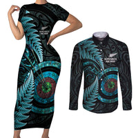 New Zealand Archery Couples Matching Short Sleeve Bodycon Dress and Long Sleeve Button Shirt Aotearoa Silver Fern Maori - Polynesian Pride