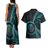 New Zealand Archery Couples Matching Tank Maxi Dress and Hawaiian Shirt Aotearoa Silver Fern Maori - Polynesian Pride
