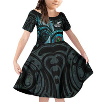 New Zealand Archery Family Matching Off Shoulder Short Dress and Hawaiian Shirt Aotearoa Silver Fern Maori - Polynesian Pride