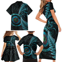 New Zealand Archery Family Matching Short Sleeve Bodycon Dress and Hawaiian Shirt Aotearoa Silver Fern Maori - Polynesian Pride