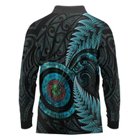 New Zealand Archery Long Sleeve Polo Shirt Aotearoa Silver Fern Maori - Polynesian Pride