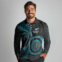 New Zealand Archery Long Sleeve Polo Shirt Aotearoa Silver Fern Maori - Polynesian Pride