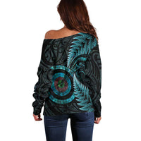 New Zealand Archery Off Shoulder Sweater Aotearoa Silver Fern Maori - Polynesian Pride