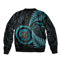 New Zealand Archery Sleeve Zip Bomber Jacket Aotearoa Silver Fern Maori - Polynesian Pride