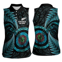 New Zealand Archery Women Sleeveless Polo Shirt Aotearoa Silver Fern Maori - Polynesian Pride