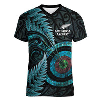 New Zealand Archery Women V-Neck T-Shirt Aotearoa Silver Fern Maori - Polynesian Pride