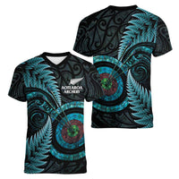 New Zealand Archery Women V-Neck T-Shirt Aotearoa Silver Fern Maori - Polynesian Pride