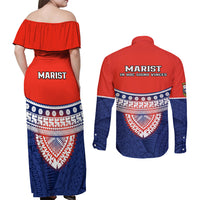Fiji School Couples Matching Off Shoulder Maxi Dress and Long Sleeve Button Shirts Marist Brothers Fijian Tapa Pattern LT14 - Polynesian Pride