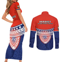 Fiji School Couples Matching Short Sleeve Bodycon Dress and Long Sleeve Button Shirts Marist Brothers Fijian Tapa Pattern LT14 - Polynesian Pride