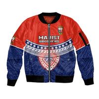 Fiji School Sleeve Zip Bomber Jacket Marist Brothers Fijian Tapa Pattern LT14 Unisex Blue - Polynesian Pride