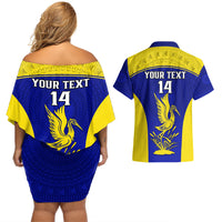 Custom Fiji School Couples Matching Off Shoulder Short Dress and Hawaiian Shirt Ratu Kadavulevu Heron With Fijian Tapa LT14 - Polynesian Pride