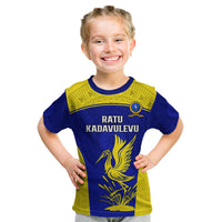 Custom Fiji School Kid T Shirt Ratu Kadavulevu Heron With Fijian Tapa LT14 Gold - Polynesian Pride