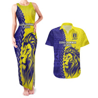 Custom Fiji School Couples Matching Tank Maxi Dress And Hawaiian Shirt Suva Grammar Lions With Fijian Tapa LT14 Gold - Polynesian Pride