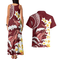 Blood Gold Polynesia Couples Matching Tank Maxi Dress and Hawaiian Shirt Polynesian Frangipani With Sea Turtles