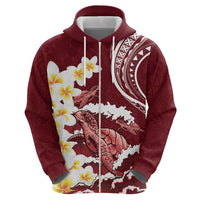 Blood Gold Polynesia Zip Hoodie Polynesian Frangipani With Sea Turtles