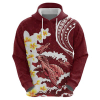 Blood Gold Polynesia Zip Hoodie Polynesian Frangipani With Sea Turtles