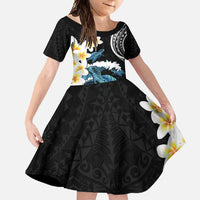 Black Polynesia Family Matching Mermaid Dress and Hawaiian Shirt Polynesian Frangipani With Sea Turtles