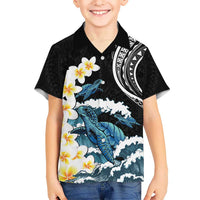 Black Polynesia Kid Hawaiian Shirt Polynesian Frangipani With Sea Turtles