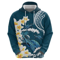 Dark Teal Polynesia Hoodie Polynesian Frangipani With Sea Turtles