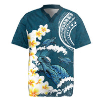Dark Teal Polynesia Rugby Jersey Polynesian Frangipani With Sea Turtles