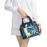 Dark Teal Polynesia Shoulder Handbag Polynesian Frangipani With Sea Turtles