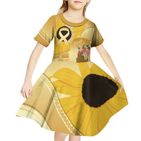Polynesia Childhood Cancer Awareness Kid Short Sleeve Dress Be Bold Go Gold Polynesian Art