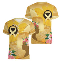 Polynesia Childhood Cancer Awareness Women V-Neck T-Shirt Be Bold Go Gold Polynesian Art