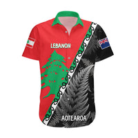 New Zealand And Lebanon Hawaiian Shirt Silver Fern Maori With Cedar Tree Together LT14 Red - Polynesian Pride