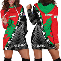 New Zealand And Lebanon Hoodie Dress Silver Fern Maori With Cedar Tree Together LT14 - Polynesian Pride