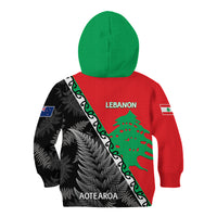 New Zealand And Lebanon Kid Hoodie Silver Fern Maori With Cedar Tree Together LT14 - Polynesian Pride