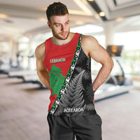 New Zealand And Lebanon Men Tank Top Silver Fern Maori With Cedar Tree Together LT14 - Polynesian Pride