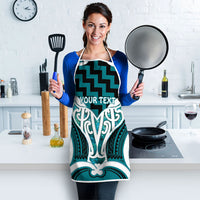 Aotearoa Atua Tangaroa Personalised Apron God Of The Sea Maori Whale Tail Cyan