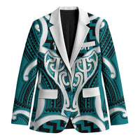 Aotearoa Atua Tangaroa Personalised Blazer God Of The Sea Maori Whale Tail Cyan