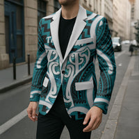Aotearoa Atua Tangaroa Personalised Blazer God Of The Sea Maori Whale Tail Cyan