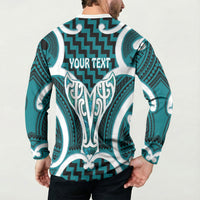 Aotearoa Atua Tangaroa Personalised Button Sweatshirt God Of The Sea Maori Whale Tail Cyan