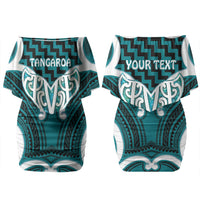 Aotearoa Atua Tangaroa Personalised Couples Matching Off Shoulder Short Dress and Hawaiian Shirt God Of The Sea Maori Whale Tail Cyan