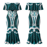 Aotearoa Atua Tangaroa Personalised Family Matching Mermaid Dress and Hawaiian Shirt God Of The Sea Maori Whale Tail Cyan