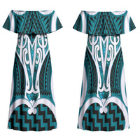 Aotearoa Atua Tangaroa Personalised Family Matching Off Shoulder Maxi Dress and Hawaiian Shirt God Of The Sea Maori Whale Tail Cyan