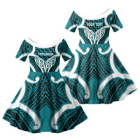 Aotearoa Atua Tangaroa Personalised Family Matching Off Shoulder Maxi Dress and Hawaiian Shirt God Of The Sea Maori Whale Tail Cyan