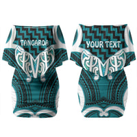 Aotearoa Atua Tangaroa Personalised Family Matching Off Shoulder Short Dress and Hawaiian Shirt God Of The Sea Maori Whale Tail Cyan
