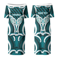 Aotearoa Atua Tangaroa Personalised Family Matching Puletasi and Hawaiian Shirt God Of The Sea Maori Whale Tail Cyan