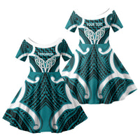 Aotearoa Atua Tangaroa Personalised Family Matching Puletasi and Hawaiian Shirt God Of The Sea Maori Whale Tail Cyan