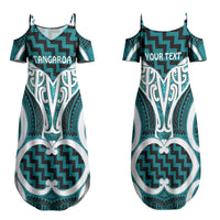 Aotearoa Atua Tangaroa Personalised Family Matching Summer Maxi Dress and Hawaiian Shirt God Of The Sea Maori Whale Tail Cyan