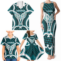 Aotearoa Atua Tangaroa Personalised Family Matching Tank Maxi Dress and Hawaiian Shirt God Of The Sea Maori Whale Tail Cyan